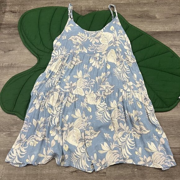 Kai Aloha XS Blue Floral Print Rayon Romper - Picture 1 of 6